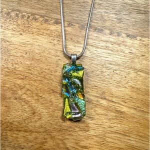 Modern pendant necklace - hand crafted dichroic glass.